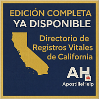 Portada del “Directorio de Registros Vitales de California – Edición Completa”. Incluye actas de nacimiento, matrimonio y defunción, con información verificada por condado y guía para solicitar copias certificadas y apostillas.